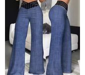 Women Wide Leg Flared Pants Autumn Casual Crisscross Sheer Mesh Patch High Waist Trousers Y2k Streetwear Elegant Work Pant