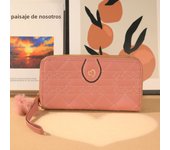 Stylish, fresh and sweet, women's long mobile phone bag, double zipper wallet, clutch bag, cute hairball pendant.