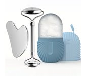 Ice Face Roller Facial Skincare Ice Roller Set, Stainless Steel Facial Roller Gua Sha Face Tool Face Massage Roller Mold Cube