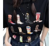 1pcs nine boots Western T-Shirt Women T Shirt Summer Loose Vintage Boho Texas T Shirt Cowgirl Cowboy Cute Graphic Tees Hippie