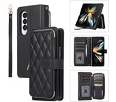 High Capacity Card Holder Wallet Case for Samsung Galaxy Z Fold 6 5 4 3 Fold5 Fold6 Crossbody Lanyard Zipper Buckle Magnet Cover