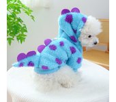 1PC Pet Clothing Dog Cat Autumn and Winter Thickened Warm Blue Dinosaur Hooded Coat With Drawstring Buckle For Small Medium Dogs