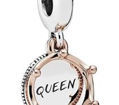 Charm colgante Pandora Queen & Regal Crown - Pulseras con charm Queen Charm Moments - Plata de ley y baño de oro rosa de 14 k - Mezcla de metales única，Incluye Caja Original
