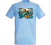 MERCHANDMANIA CAMISETA AZUL CIELO surf surfear surfeador tabla agua verano moda verano tshirt