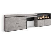 Skraut Home - Tocador con cajón para Dormitorio o habitación - 284x35x75 cm - Chimenea eléctrica XXL - Módulo una puerta - Cajonera de cuatro cajones - Estilo Moderno