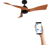 Create - Ventilador de Techo WINDLIGHT CURVE DC - 40W - Ø132 Cm - Negro y Madera Oscura