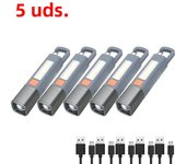 SMILING SHARK Portable LED Flashlight USB Rechargeable with Hook Zoomable Torch for Outdoor Camping Hiking Emergency Lantern