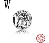 925 Sterling Silver Hollow Round A-Z 26 English Letter Alphabet DIY Beads Fit Original Pandora Charms Bracelet Fine Jewelry Gift