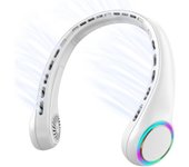 Ventilador de cuello portátil, aire acondicionado con 5-17H de vida útil, 4000mAh, 3 velocidades ajustables y 64 luces frías, recargable ventilador de cuello manos libres para verano, blanco