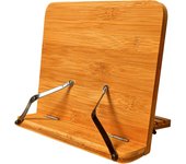 Feiyu Soporte para Libros de Recetas, Soporte para Libros para Cocinas de Sala de Exposición, con 2 Portapáginas de Metal, Hecho de Bambú Ecológico. Perfecto para libros de cocina, recetas, iPads, tabletas.