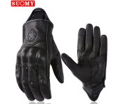 SUOMY Retro Leather Motorcycle Gloves Men Women Vinage Goatskin Motocross Glove Full Finger Motorbike Vintage Biker Guantes Moto
