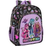 SAFTA - MONSTER HIGH "CREEP" Mochila Junior Adaptable a Carro portamochilas con Bolsillos laterales portabotellas - Mochila Doble tirador en cremallera principal para facilitar su apertura - Mochila Junior Hombreras y espalda ergonómicas y acolchadas