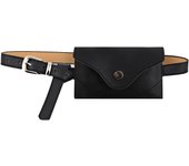 Riñonera de piel sintética para mujer, miniriñonera, funda de viaje para teléfono, color negro