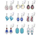9 Pares de pendientes colgantes with clip de Cristal para Mujer, estilo Bohemio, with form de Lágrima, estilo retro.