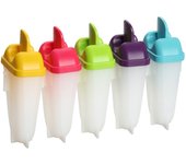 FACKELMANN Moldes polos helados o poleros para polos de hielo caseros en plástico transparente con mangos surtidos en colores, apto para lavavajillas, 18x12x5,5cm, 5 uds.