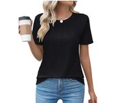Womens Casual Crew Neck Short Sleeve Pleated Tops Blouses Fashion Clothes 2024