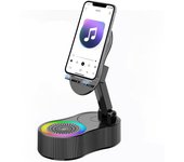Soporte de altavoz Bluetooth de inducción inalámbrico 5 en 1 con soporte para teléfono plegable, juego esencial para hombres y mujeres regalos (diseño simple negro)