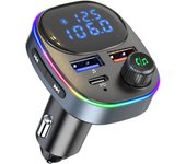 Transmisor FM Bluetooth 5.3 para coche, adaptador Bluetooth para coche, transmisor de radio de coche, kit manos libres, PD3.0 de 20 W y cargador de coche QC3.0, compatible con disco USB