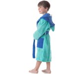 Albornoz de Baño para Niños 100% Algodón con Capucha y Bolsillos Bordados Tiburón Bata de Baño Ducha y Piscina Modelo Shark-Blu Sibiles TC01093