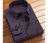 Cotton Men's Classic Long Sleeve Striped Basic Dress Shirts Single Patch Pocket Formal Business Standard-fit Office Social Shirt