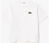 Camiseta Blanca Lacoste de Punto de Algodón de Corte Holgado