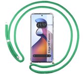 Tumundosmartphone Funda Colgante Transparente para Motorola Edge 30 Fusion 5G con Cordon Verde Agua - Protección Antigolpes