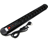 Regleta de enchufes 10 schuko con interruptor y protección sobretensiones negro (1.5m cable) - BeMatik