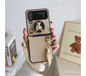 Luxury Cute 3D Bear Pearl Chain Stand Phone Case For Samsung Galaxy Z Flip 3 4 2 5 Flip3 Flip5 Flip4 5G Cover Leather Cases Capa