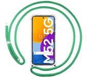 Tumundosmartphone Funda Colgante Transparente Samsung Galaxy M52 5G con Cordon Verde Agua - Protección Antigolpes