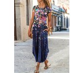 Women's Summer New Casual Fashion Printed Pocket Dress Women's Mid length Dress