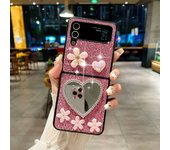 Luxuxy Diamond Heart Mirror Pearl Flower Glitter Phone Case Cover For Samsung Galaxy Z Flip 3 4 5 6 5G
