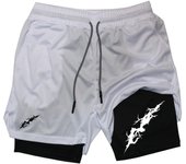 Graphic Print 2 in 1 Athletic Performance Shorts for Men Gym Workout Running Shorts with Phone Pocket Towel Loop Activewear
