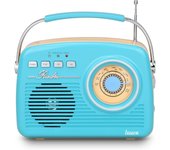 LAUSON - Radio Vintage Bluetooth | Transistor Radio portátil Retro | Batería Recargable | FM Am | USB - SD (Azul y Crema)