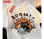 Good mental state short sleeved t-shirt for women's 2024 summer new t-shirt loose casual cartoon oversized top