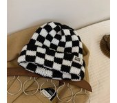 Christmas Hat Red and Green Checkerboard Wool Hat Women's Autumn and Winter Big Head Circumference Versatile Knitted Hat