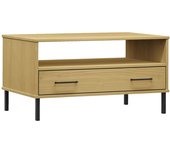 vidaXL Mesa de centro patas metal OSLO madera maciza 85x50x45cm Marrón, Gris, Blanco Mesita de Salón o Comedor o Auxiliar Mesa de Café Meuble Salón