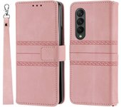Para Samsung Galaxy Z Fold4 5G Dreamy piel Sensación En Relieve Cordón Funda de cuero Rosa