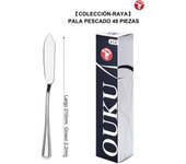 Mr.Spoon Serie Raya,Pala de pescado y Tenedor pescado,12, 24, 48 o 120 piezas,Acero inoxidable 18/0,Económico y funcional,Pala pescado largo 210mm,Tenedor pescado 195mm,Mango monobloque,Apto para lavavajillas,Empaque ecológico,Para casa,hotel,restaurante