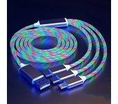 3 in 1 LED Light streamer Micro USB Type C Mobile phone cable For iPhone Samsung Xiaomi Huawei smartphone accessories wire cord