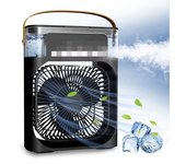 Aire acondicionado portátil con USB, refrigeración 900 ML, Luz 7 Colores, mini humidificador 5 pulverizadores y Ajuste 3 velvidades a 60 ° para use en el hogar, Oficina y dormitorio.
