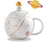 Tazas de Cafe de Ceramica, Tazas Desayuno Bonitas, Taza Capuchino con Tapa y Cuchara, Taza Personalizada Dia del Padre, para Té y Leche, Regalos para Amigas Originales, 400ML (Estilo 4)
