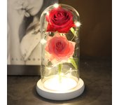 Two Roses Beauty And The Beast Red Rose In A Glass Dome On A Wooden Base Rose Lamp For Valentine's Day Christmas Gift Home Decor