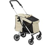 Carrito para Perros Plegable Cochecito para Perros Pequeños con Ruedas Universales Marco de Aluminio Correa de Seguridad Cojín Lavable y Ventanas 80x48,5x106 cm