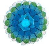 Tarta Gominolas Vidal de 550 gramos y 20 cm de diámetro en tonos azules y blanco