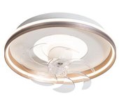 LedHogar Ventilador de techo de Metal y Acrílico, Color Blanco y metlizado,  7 aspas transparentes, 6 Velocidades, Luz LED 36Wx2. Mando a distancia, 3 Tonos de color de luz (3000K-4500K-6000K), Regulable y Memoria, Motor DC 32W . REF: 917