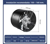4''6''8'' Pipe Exhaust Fan Air Ventilator Metal Pipe Ventilation Exhaust Fan Mini Extractor Bathroom Toilet Wall Fan Duct Fan