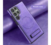 Luxury Wireless Charging Leather Phone Case For Magsafe Samsung Galaxy S24 Ultra S23 Plus S22 Magnetic Back Cover Holder Stand
