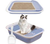 Arenero Gatos, Arenero para Gatos with Pala, Arenero Gatos Grande, Caja de Arena Plana Ajustable, Entrada Baja, Inodoro de viaje with Pedal de Arena Que Cae para Gatos hasta Gatos Mayores