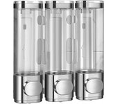 Shampoo and Conditioner Dispenser,3 Chamber No Drill Wall-Mounted Dispensers,for Bathroom, Kitchen,Hotel Pumps are Easy to use No leaks (Silver)