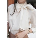 Women Spring Summer Style Chiffon Blouses Shirts Lady Casaul Long Sleeve White Black Bow Tie Collar Blusas Tops